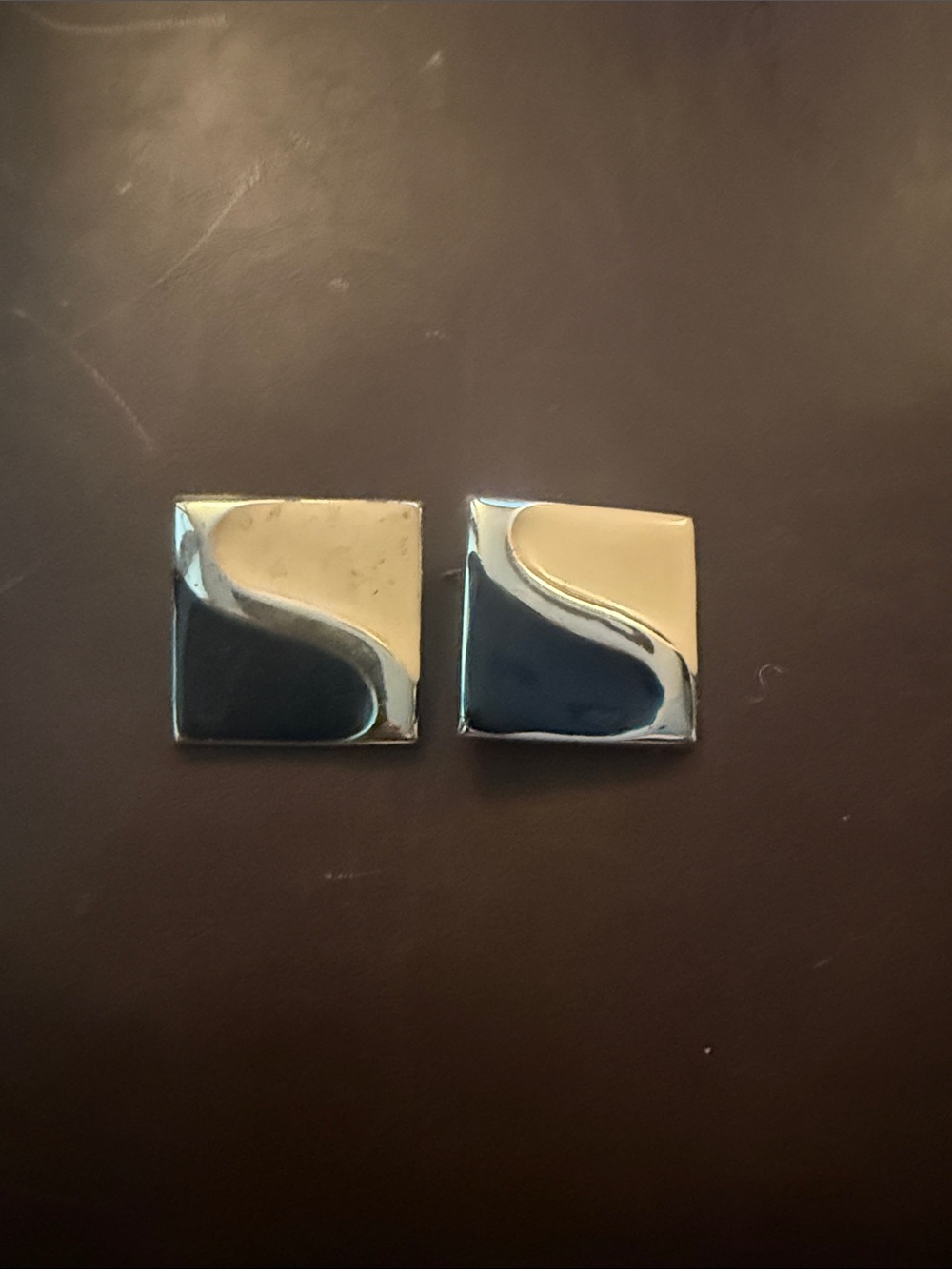 Two-Tone Square Wave Stud Earrings - Silver and Black